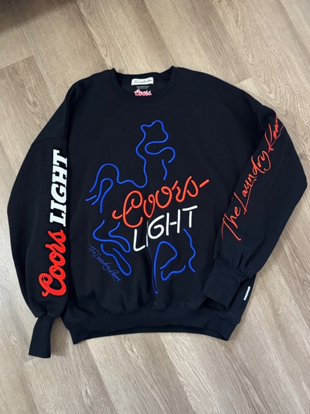 The Laundry Room Black Crewneck Sweatshirt with Red & Blue Graphic